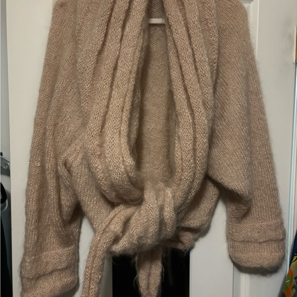 Vintage Sweater soft shawl cropped tie front